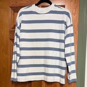 AYR Women's Blue and White Striped Early Mornings Long Sleeve Tee